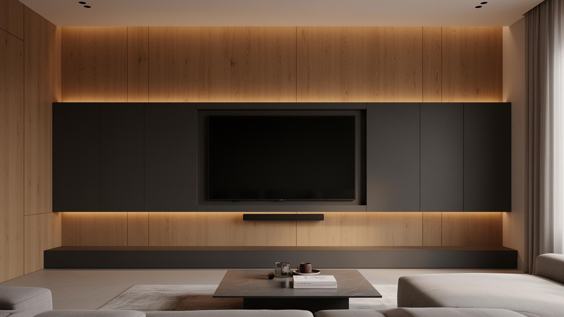 Charcoal & oak media wall